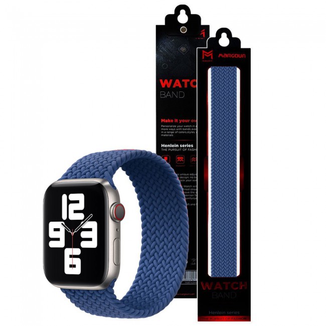Apple Watch 38-40-41mm Yarn Braided Solo Loop Band Size M Henlein Series by Margoun - Blue