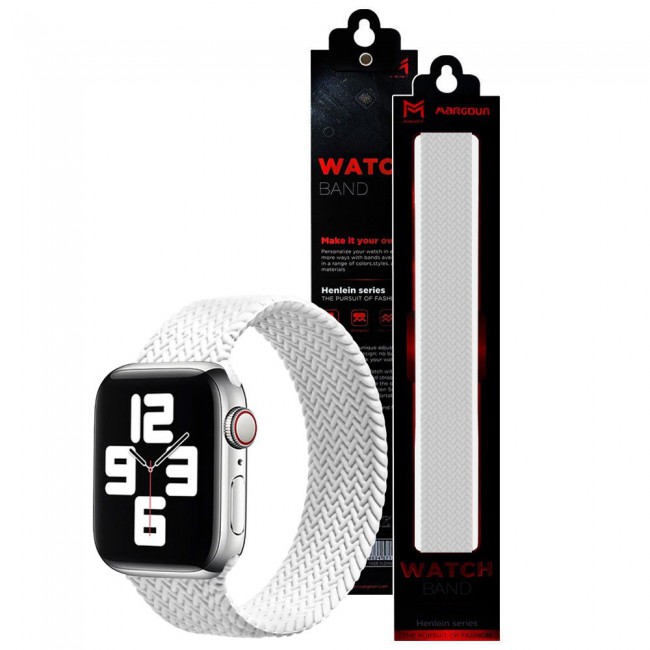 Apple Watch 38-40-41mm Yarn Braided Solo Loop Band Size M Henlein Series by Margoun - White