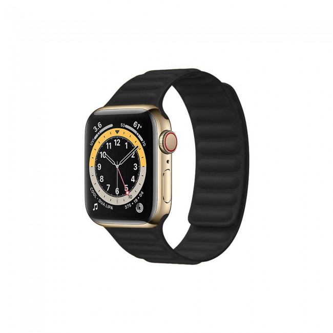Apple Watch Band Silicone Strap Leather Link Design 38-40-41mm Henlein Series by Margoun - Black