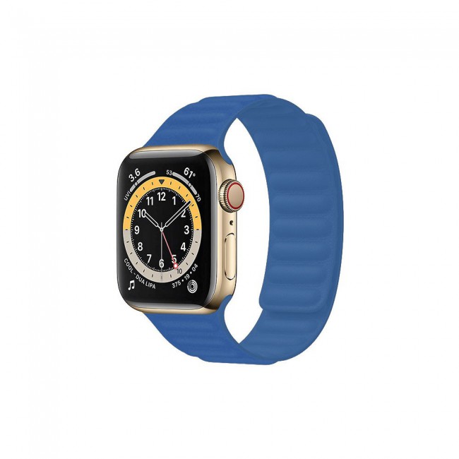 Apple Watch Band Silicone Strap Leather Link Design 38-40-41mm Henlein Series by Margoun - Blue