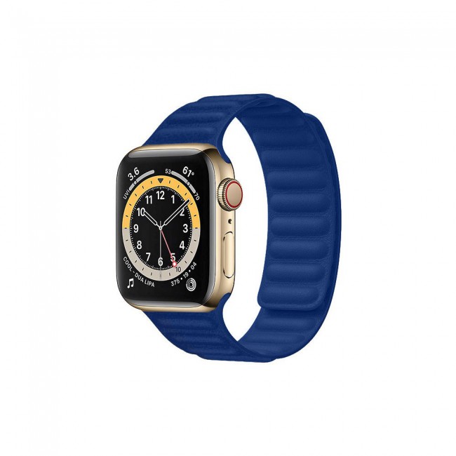 Apple Watch Band Silicone Strap Leather Link Design 38-40-41mm Henlein Series by Margoun - Dark Blue