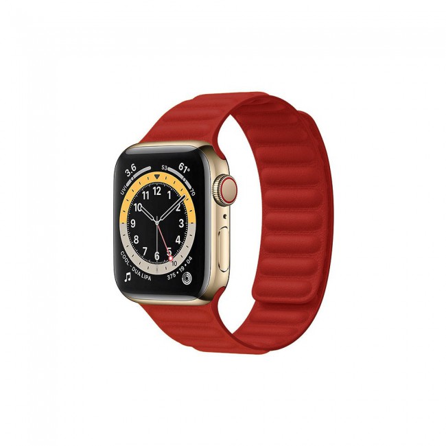 Apple Watch Band Silicone Strap Leather Link Design 38-40-41mm Henlein Series by Margoun - Red