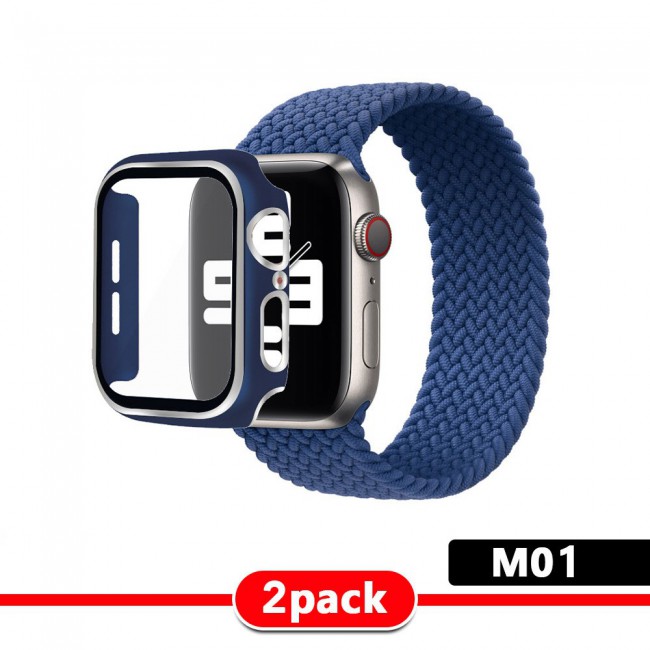 2Pack Apple Watch Yarn Braided Band Size M with Protective Case 44mm - All Colors with Gold Edge