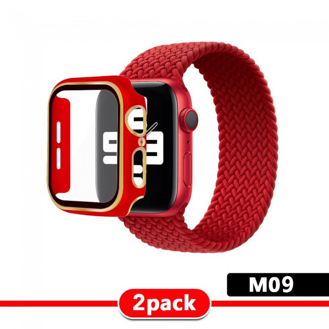 2Pack Apple Watch Yarn Braided Band Size M with Protective Case 44mm - All Colors with Gold Edge