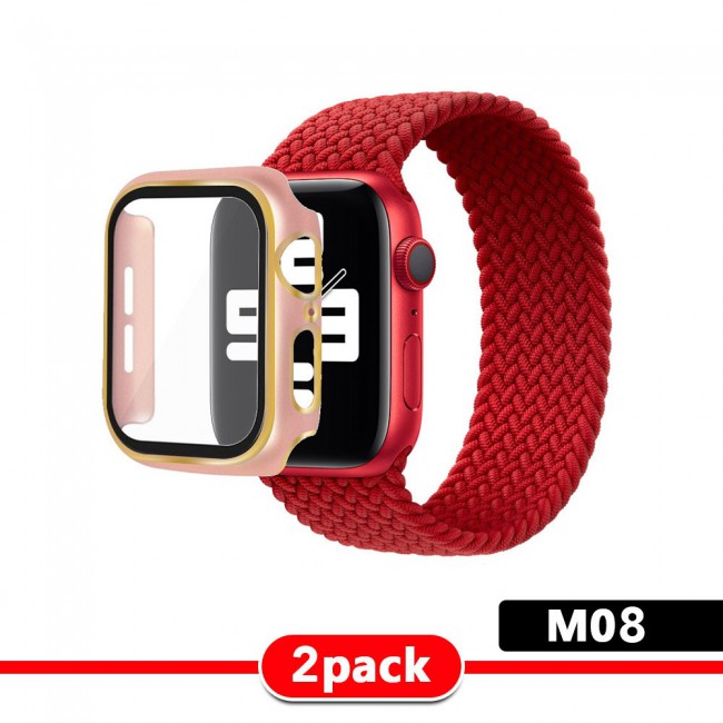 2Pack Apple Watch Yarn Braided Band Size M with Protective Case 44mm - All Colors with Gold Edge