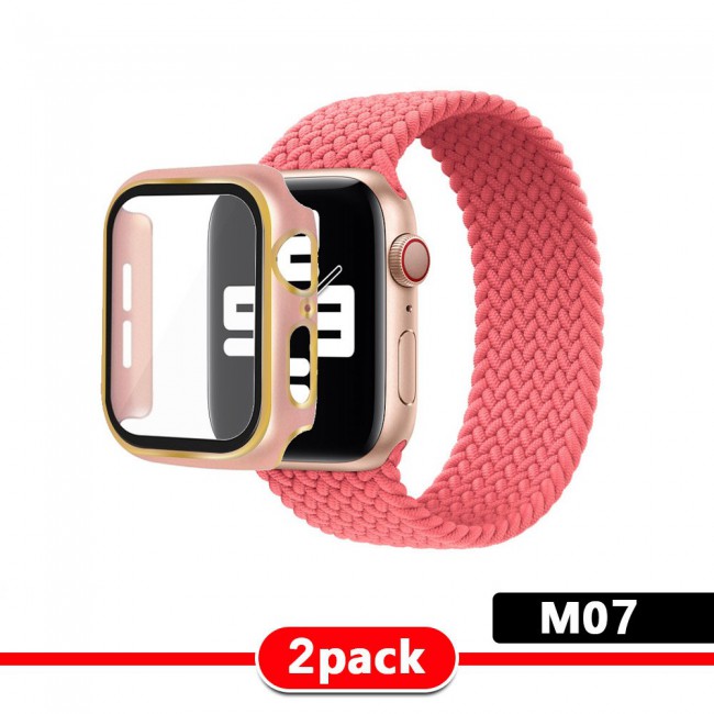 2Pack Apple Watch Yarn Braided Band Size M with Protective Case 44mm - All Colors with Gold Edge
