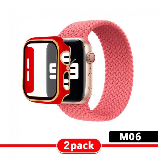 2Pack Apple Watch Yarn Braided Band Size M with Protective Case 44mm - All Colors with Gold Edge