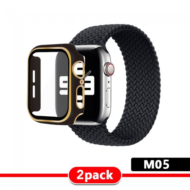 2Pack Apple Watch Yarn Braided Band Size M with Protective Case 44mm - All Colors with Gold Edge