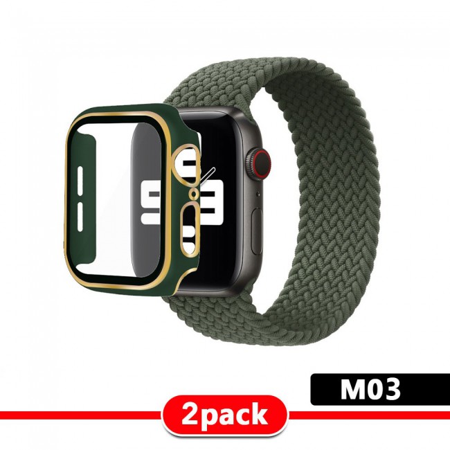 2Pack Apple Watch Yarn Braided Band Size M with Protective Case 44mm - All Colors with Gold Edge