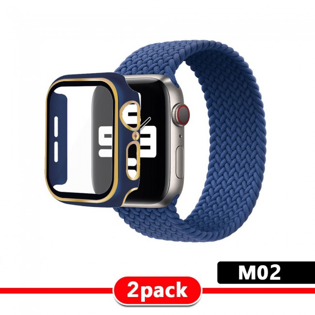 2Pack Apple Watch Yarn Braided Band Size M with Protective Case 44mm - All Colors with Gold Edge