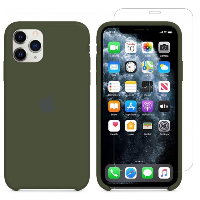 Margoun 2Pack Apple iPhone 12 Pro Max Silicone Case Cover and Clear Screen Protector - Dark Green