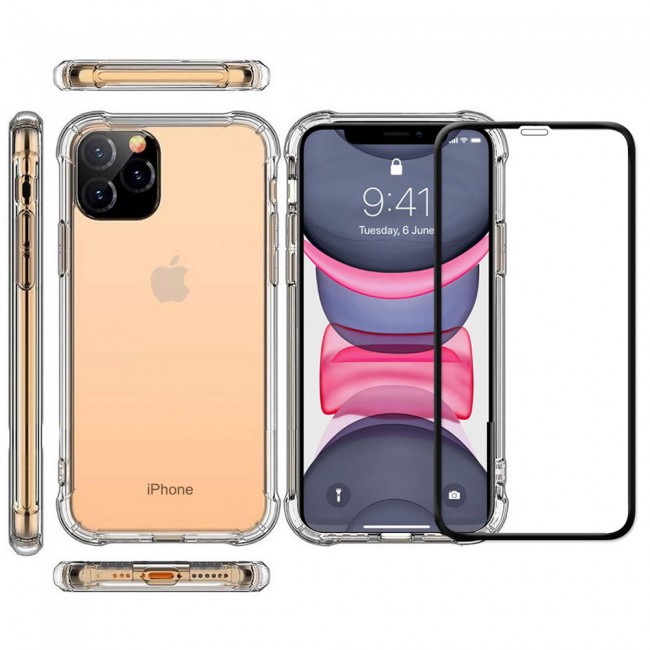 Apple iPhone 12 Pro Max TPU Gorilla Soft Jelly Clear Case Cover with 3D Tempered Glass