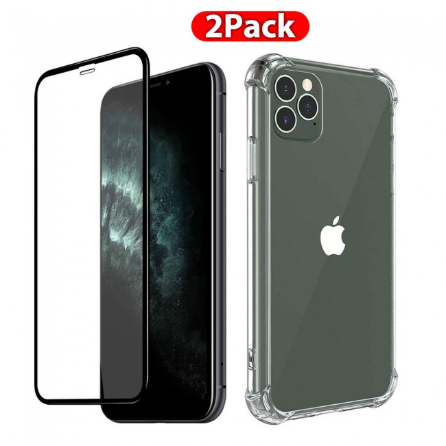 Apple iPhone 12 Pro Max TPU Gorilla Soft Jelly Clear Case Cover with 3D Tempered Glass