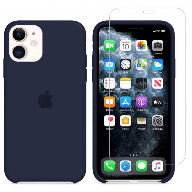 Margoun 2Pack Apple iPhone 12 and 12 Pro Silicone Case Cover and Clear Screen Protector - Navy Blue