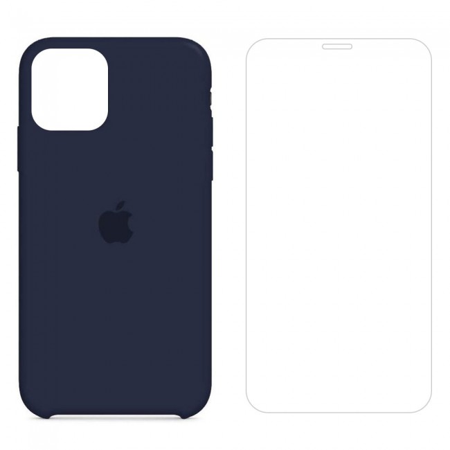 Margoun 2Pack Apple iPhone 12 and 12 Pro Silicone Case Cover and Clear Screen Protector - Navy Blue
