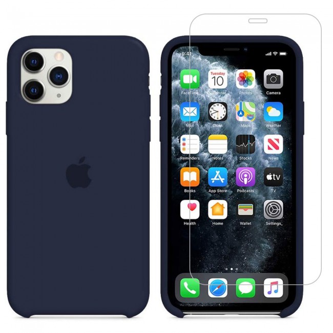 Margoun 2Pack Apple iPhone 12 and 12 Pro Silicone Case Cover and Clear Screen Protector - Navy Blue