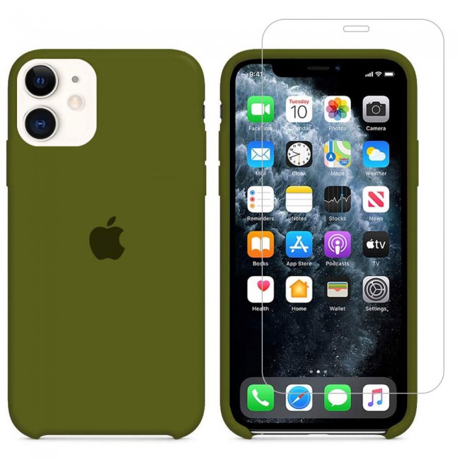 Margoun 2Pack Apple iPhone 12 and 12 Pro Silicone Case Cover and Clear Screen Protector - Cedar Green