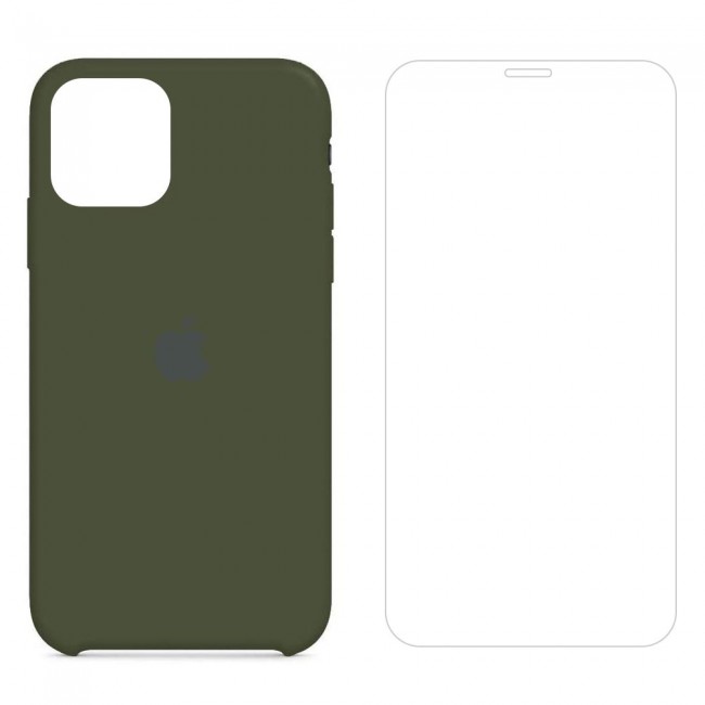Margoun 2Pack Apple iPhone 12 and 12 Pro Silicone Case Cover and Clear Screen Protector - Dark Green