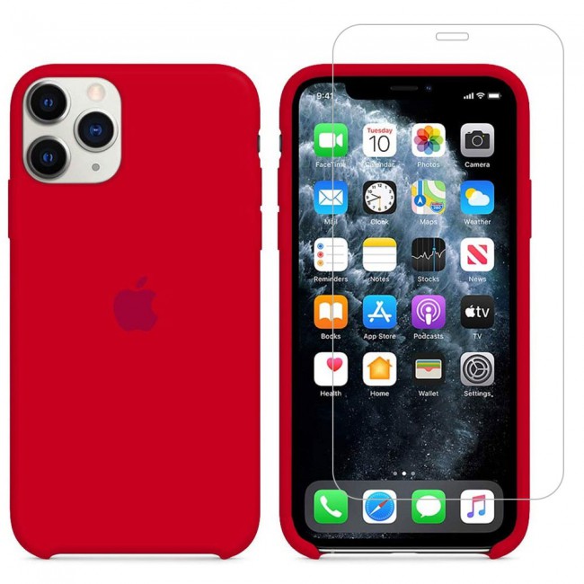 Margoun 2Pack Apple iPhone 12 and 12 Pro Silicone Case Cover and Clear Screen Protector - Red
