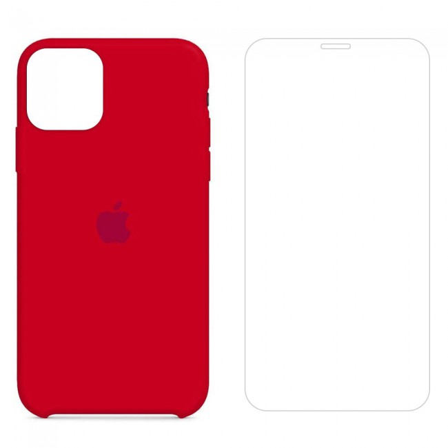Margoun 2Pack Apple iPhone 12 and 12 Pro Silicone Case Cover and Clear Screen Protector - Red