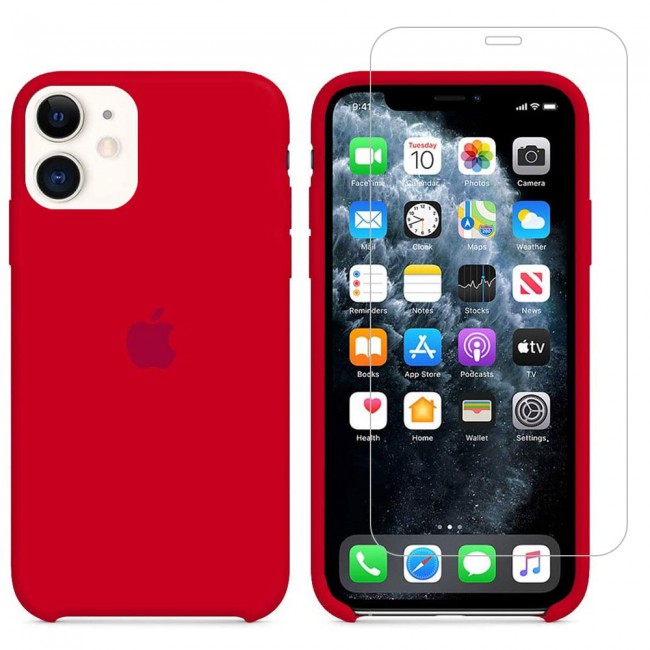 Margoun 2Pack Apple iPhone 12 and 12 Pro Silicone Case Cover and Clear Screen Protector - Red
