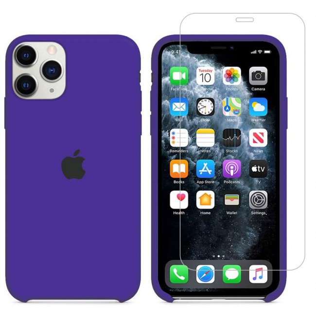 Margoun 2Pack Apple iPhone 12 and 12 Pro Silicone Case Cover and Clear Screen Protector - Purple