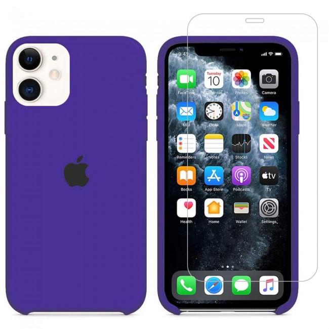 Margoun 2Pack Apple iPhone 12 and 12 Pro Silicone Case Cover and Clear Screen Protector - Purple