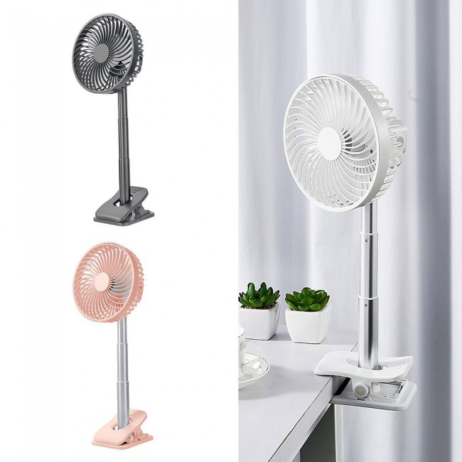 Desktop and Clip-on USB Rechargeable Fan Telescopic Design F3 - Pink