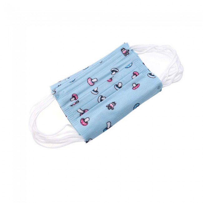Children Disposable Face Mask 3-Layer Non-Woven 20 Pieces - Mushroom Print