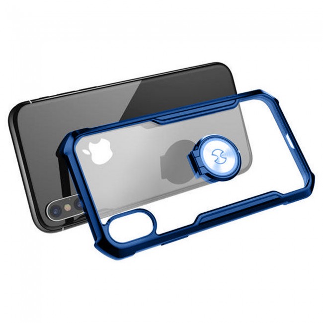 Doyers Transparent Case Cover with Magnetic Ring Stand for Apple iphone X / XS – Black / Blue / Red Outline