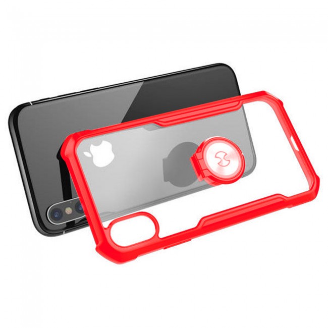 Doyers Transparent Case Cover with Magnetic Ring Stand for Apple iphone X / XS – Black / Blue / Red Outline