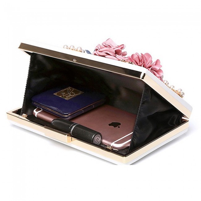 Fabric Handicraft Flower Evening Party Clutch Purse for Women - Evening Bag / Wedding Handbag ( Black - Gold - Pink - White )
