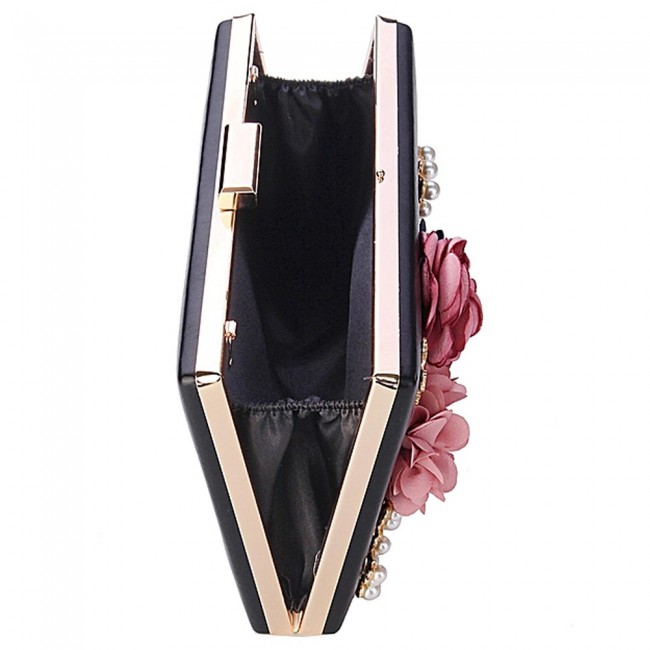 Fabric Handicraft Flower Evening Party Clutch Purse for Women - Evening Bag / Wedding Handbag ( Black - Gold - Pink - White )