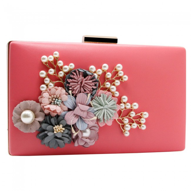 Fabric Handicraft Flower Evening Party Clutch Purse for Women - Evening Bag / Wedding Handbag ( Black - Gold - Pink - White )