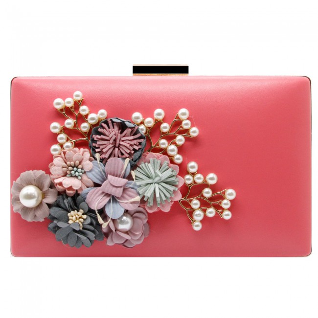 Fabric Handicraft Flower Evening Party Clutch Purse for Women - Evening Bag / Wedding Handbag ( Black - Gold - Pink - White )