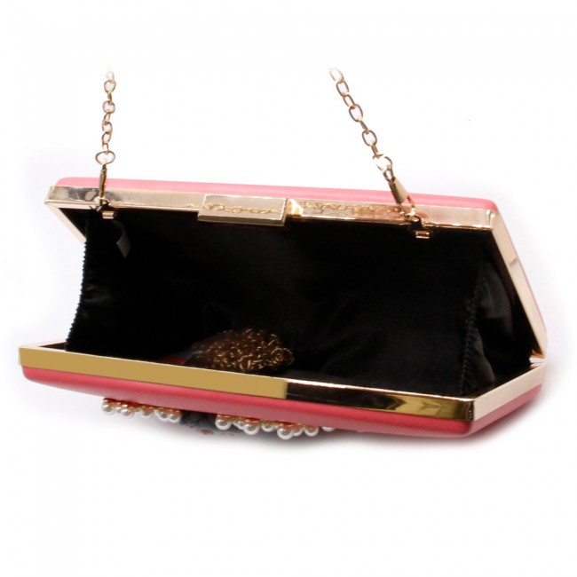Fabric Handicraft Flower Evening Party Clutch Purse for Women - Evening Bag / Wedding Handbag ( Black - Gold - Pink - White )