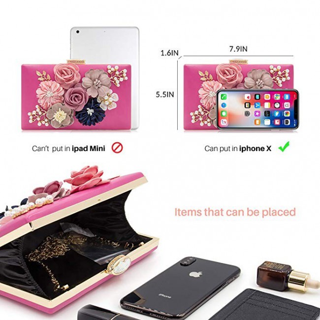 Fabric Handicraft Flower Evening Party Clutch Purse for Women - Evening Bag / Wedding Handbag ( Black - Gold - Pink - White )