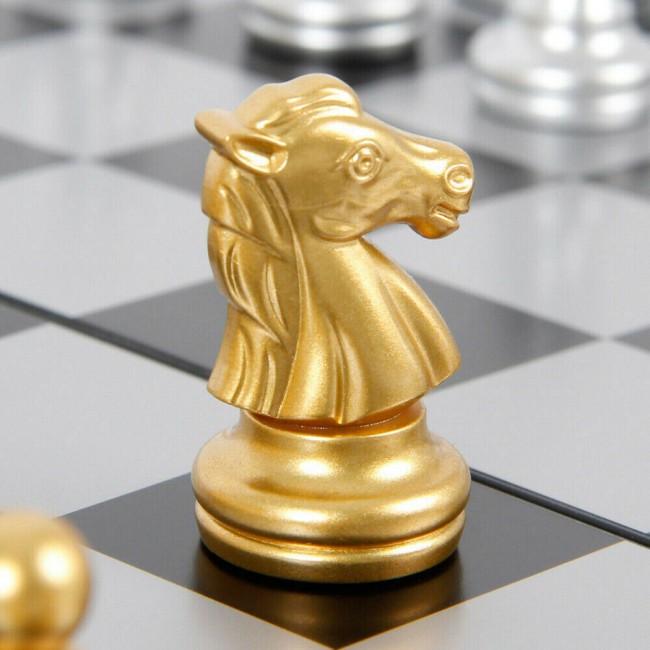 Magnetic Folding Chess Game with Silver and Gold Pieces – International Version