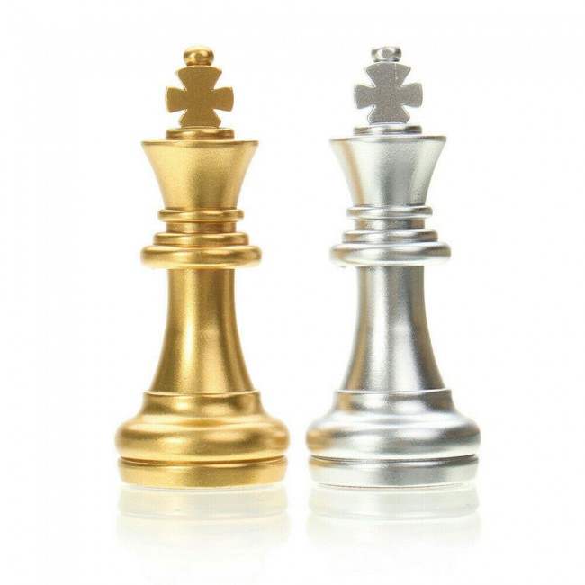 Magnetic Folding Chess Game with Silver and Gold Pieces – International Version