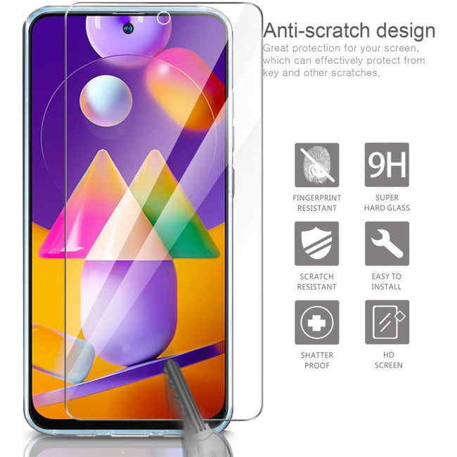 Galaxy M31s TPU Gorilla Soft Jelly Case Cover with 2 Tempered Glass Screen Protector - Clear