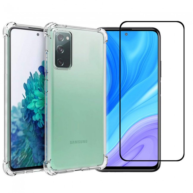 Samsung Galaxy S20 FE and S20 FE 5G TPU Gorilla Case Cover with 3D Tempered Glass Screen Protector - Clear