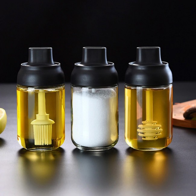 3 Pieces Glass Spice and Condiment Storage Jar with Spoon 300ml