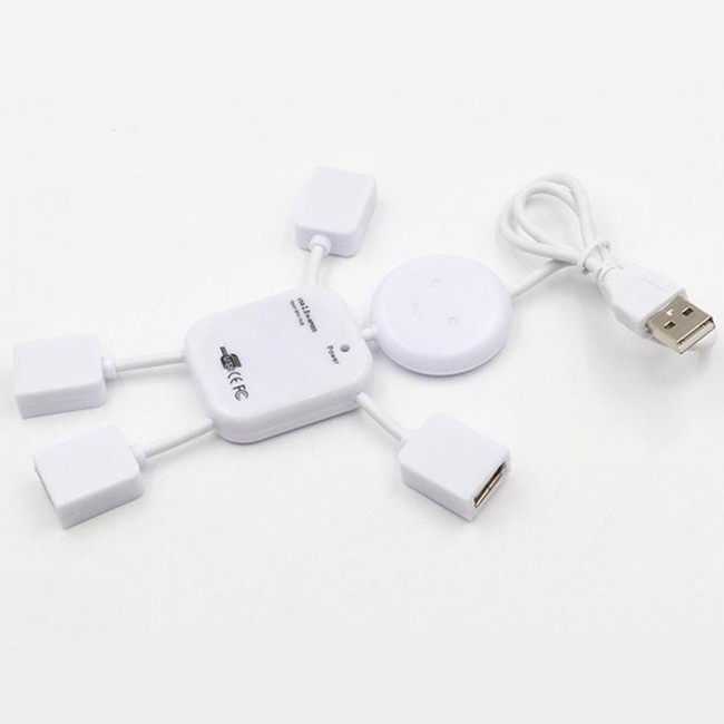 High Speed 4 Port USB 2.0 Mini Cable Hub White Man