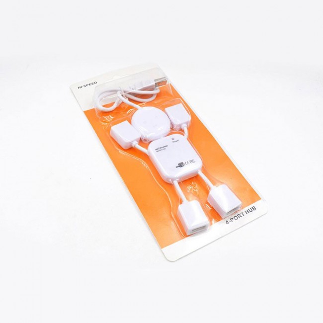 High Speed 4 Port USB 2.0 Mini Cable Hub White Man