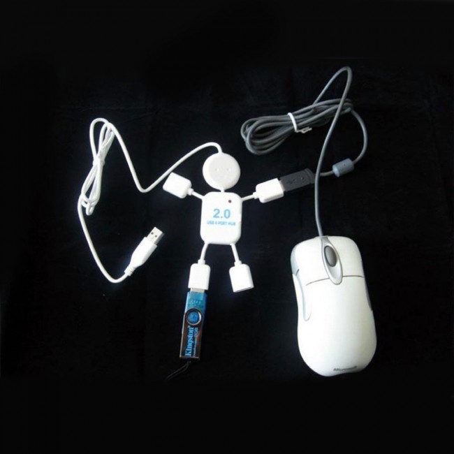 High Speed 4 Port USB 2.0 Mini Cable Hub White Man