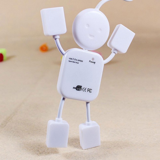 High Speed 4 Port USB 2.0 Mini Cable Hub White Man