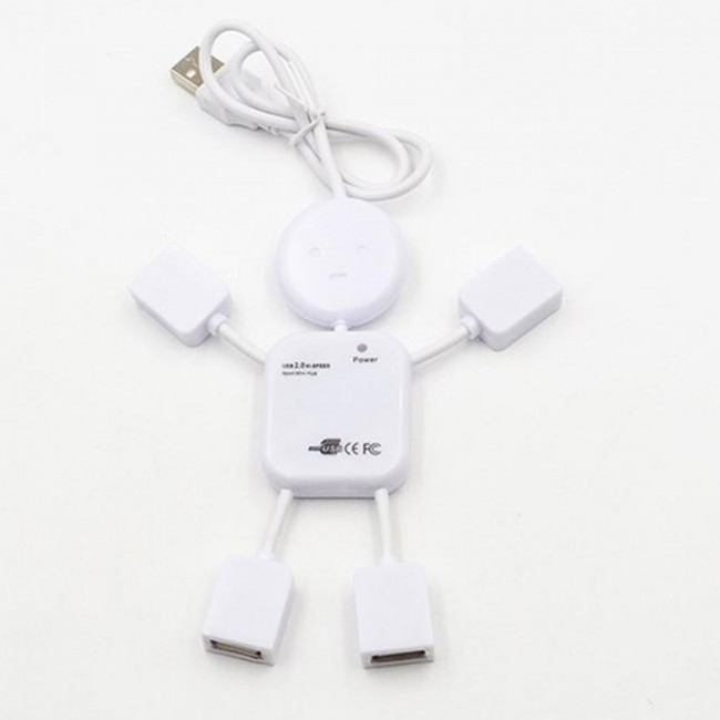 High Speed 4 Port USB 2.0 Mini Cable Hub White Man
