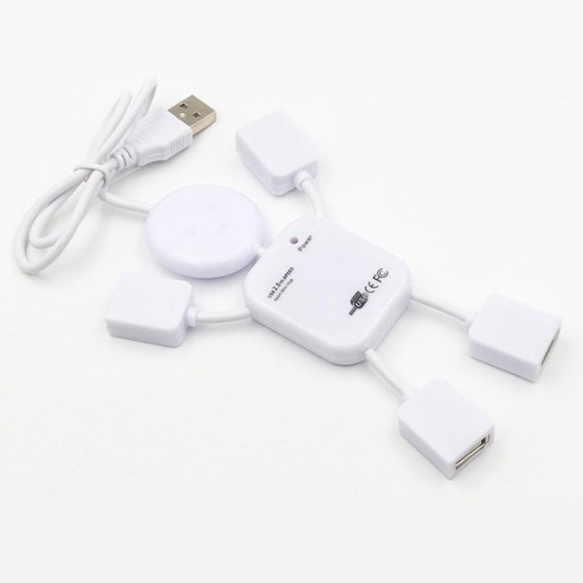 High Speed 4 Port USB 2.0 Mini Cable Hub White Man