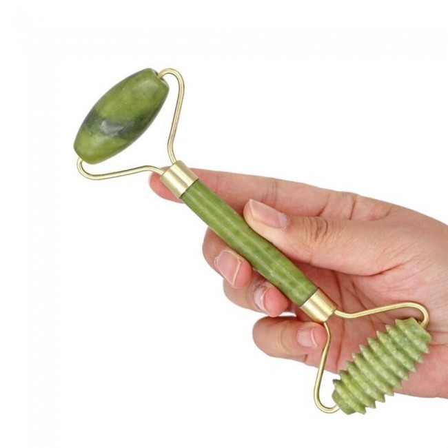 Double-Head Jade Stone Facial Roller Massager Tool - Green