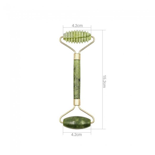 Double-Head Jade Stone Facial Roller Massager Tool - Green